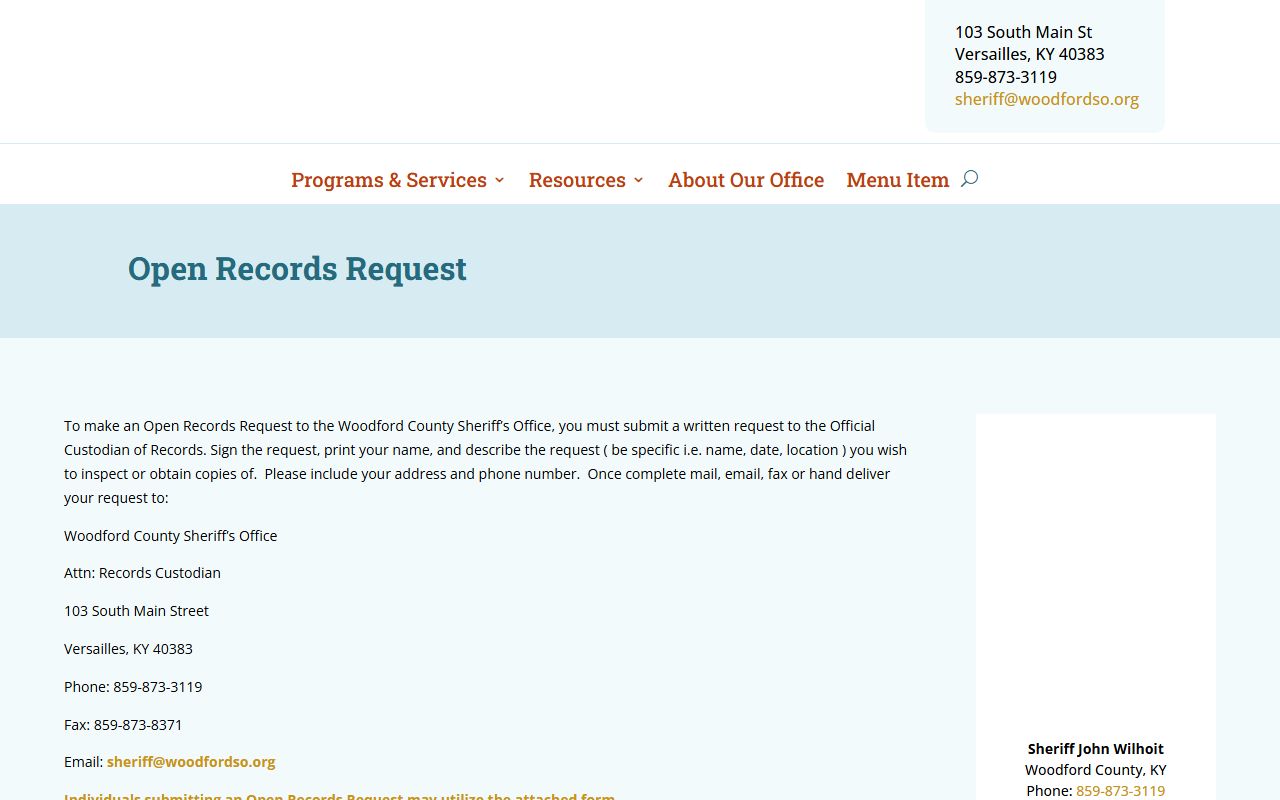 Woodford County arrest records sheriff open records request