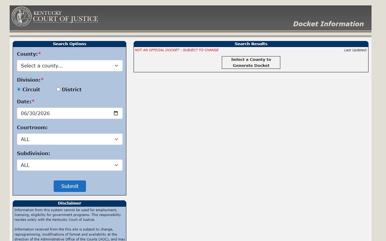 Woodford County court dockets KCOJ docket search portal