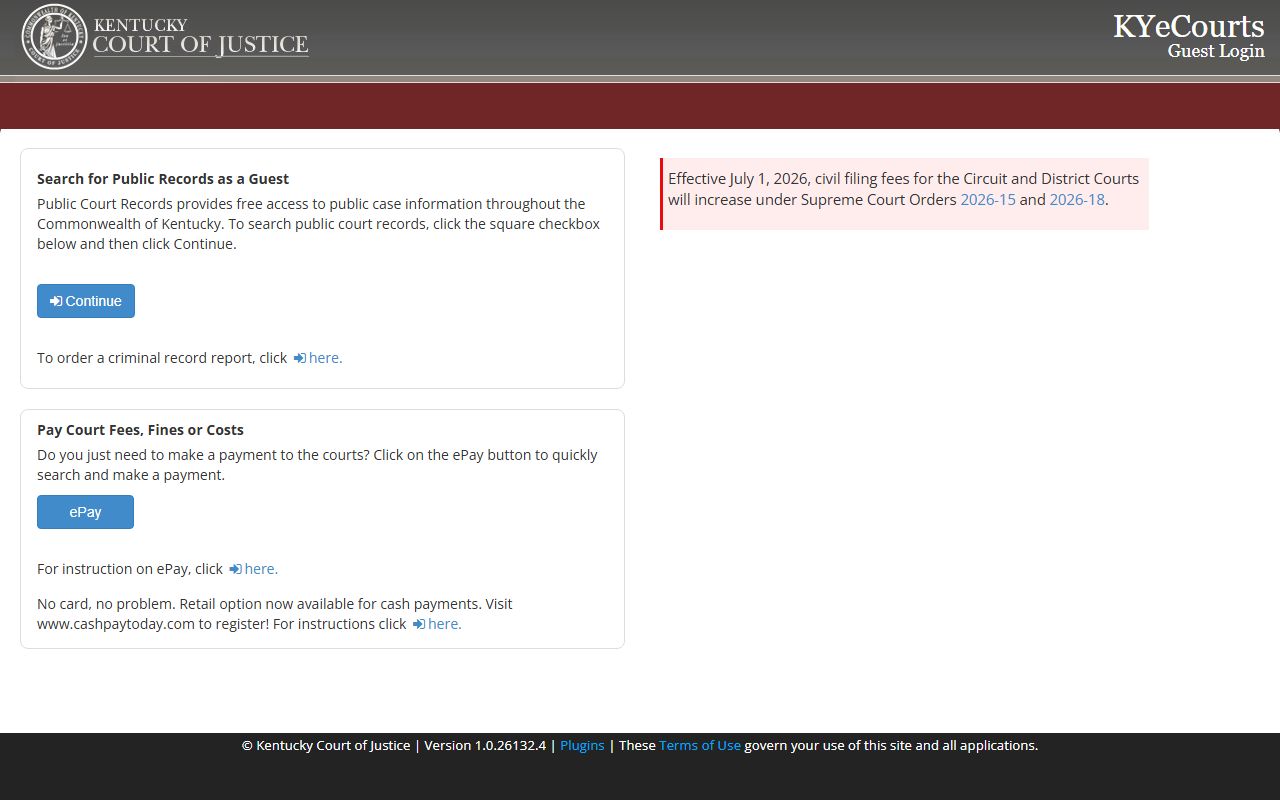 Woodford County court records KYeCourts public records guest login